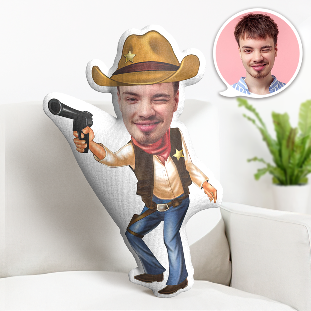 Custom Face Pillow Personalized Face Doll Cowboy in Shooting Doll MiniMe Pillow Gifts for Him - makephotopuzzleuk