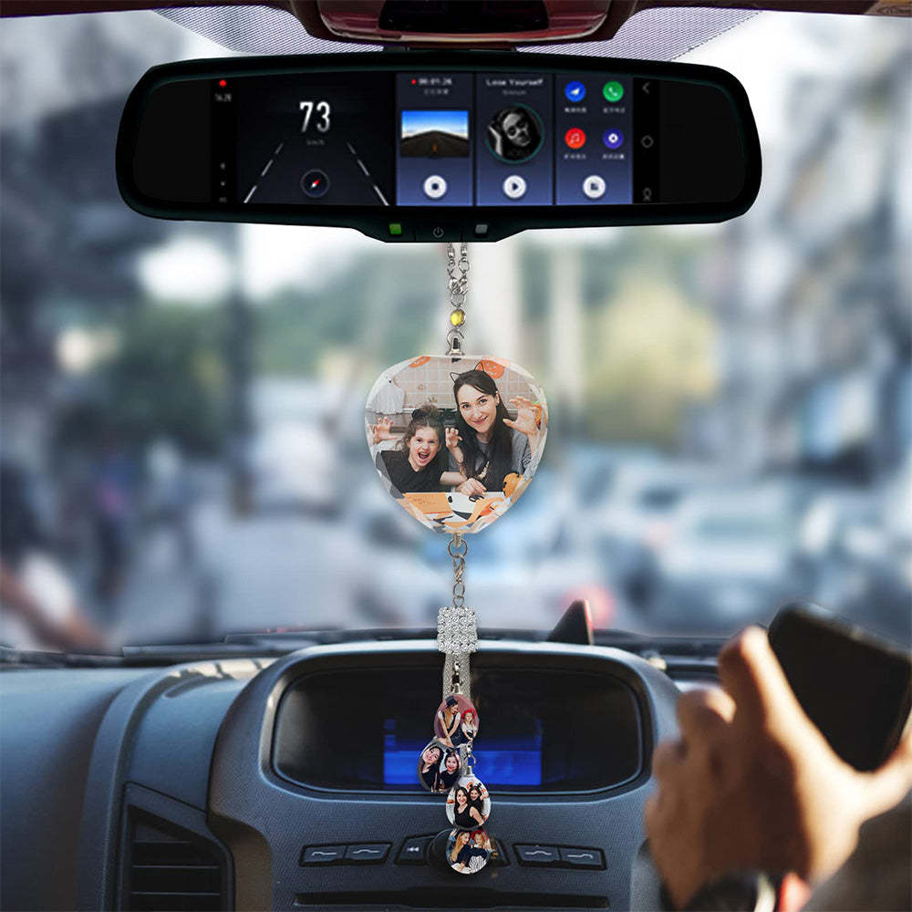 Mother's Day Gifts Custom Photo Ornaments Crystal Heart-shaped Car Gifts for Mum