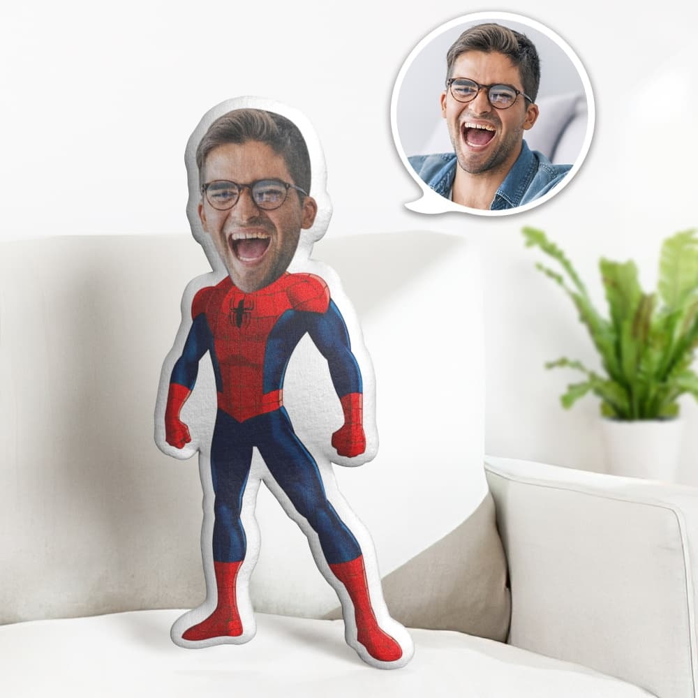 Custom Face Pillow Personalised Photo Pillow Standing Spider Man MiniMe Pillow Gifts for Him - makephotopuzzleuk