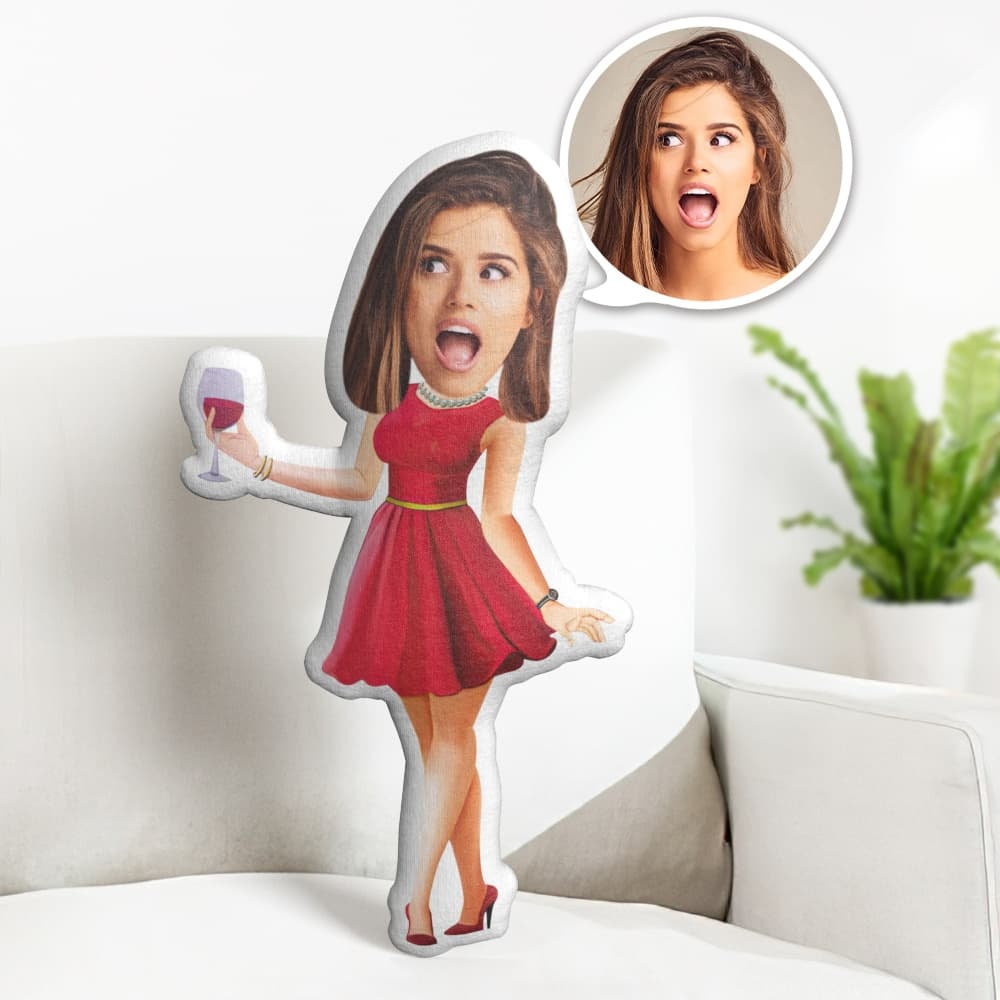 Custom Face Pillow Personalised Photo Pillow Wine Evening Dress MiniMe Pillow Gifts for Her - makephotopuzzleuk