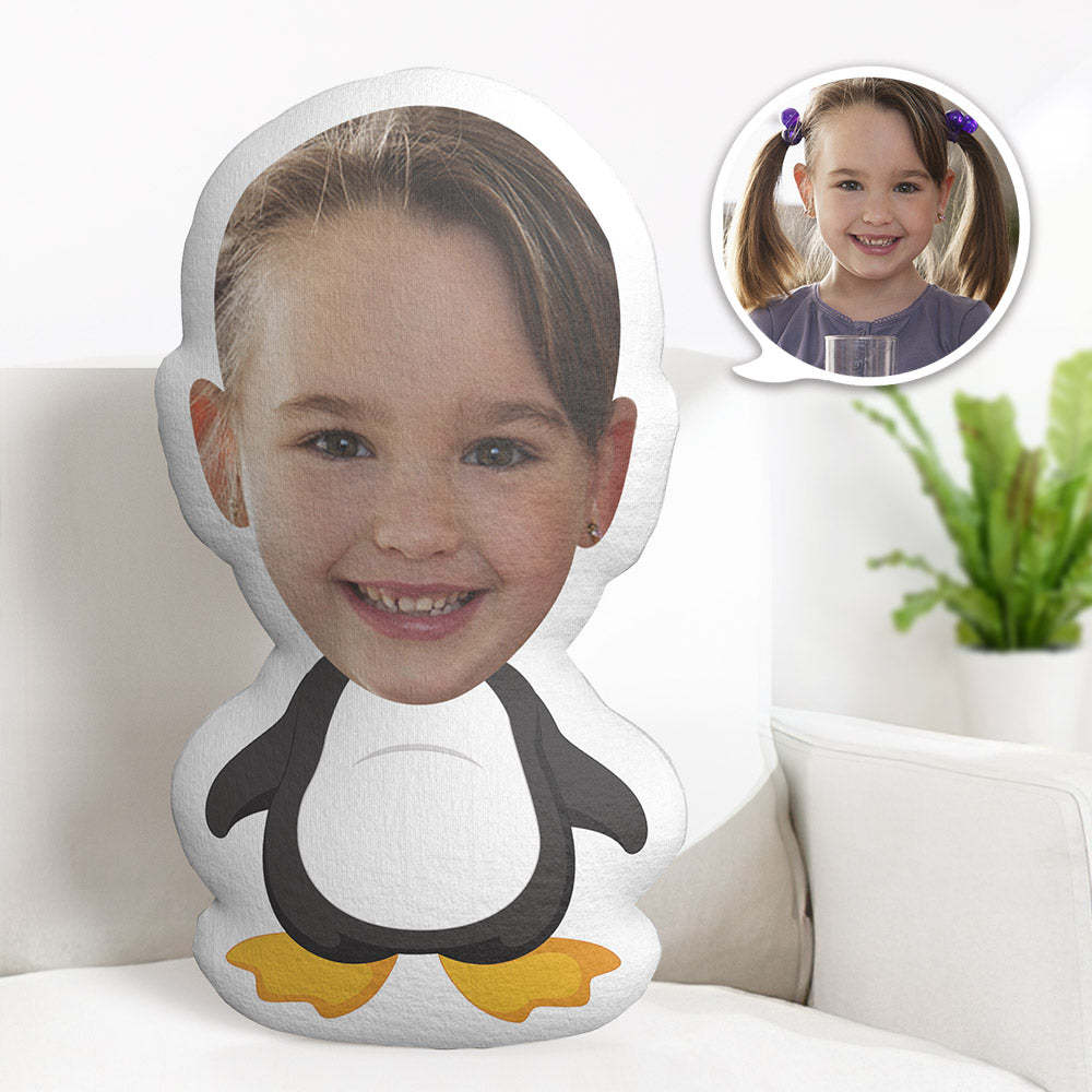 Custom Face Pillow Personalised Photo Pillow Penguin MiniMe Pillow Gifts for Kids - makephotopuzzleuk