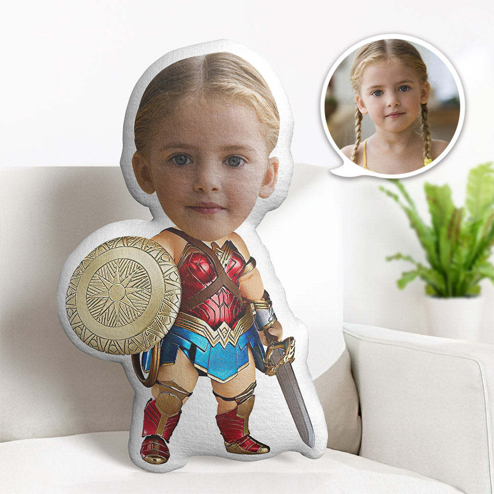Custom Face Pillow Personalised Photo Pillow Weapon Wonder Woman MiniMe Pillow Gifts for Kids - makephotopuzzleuk