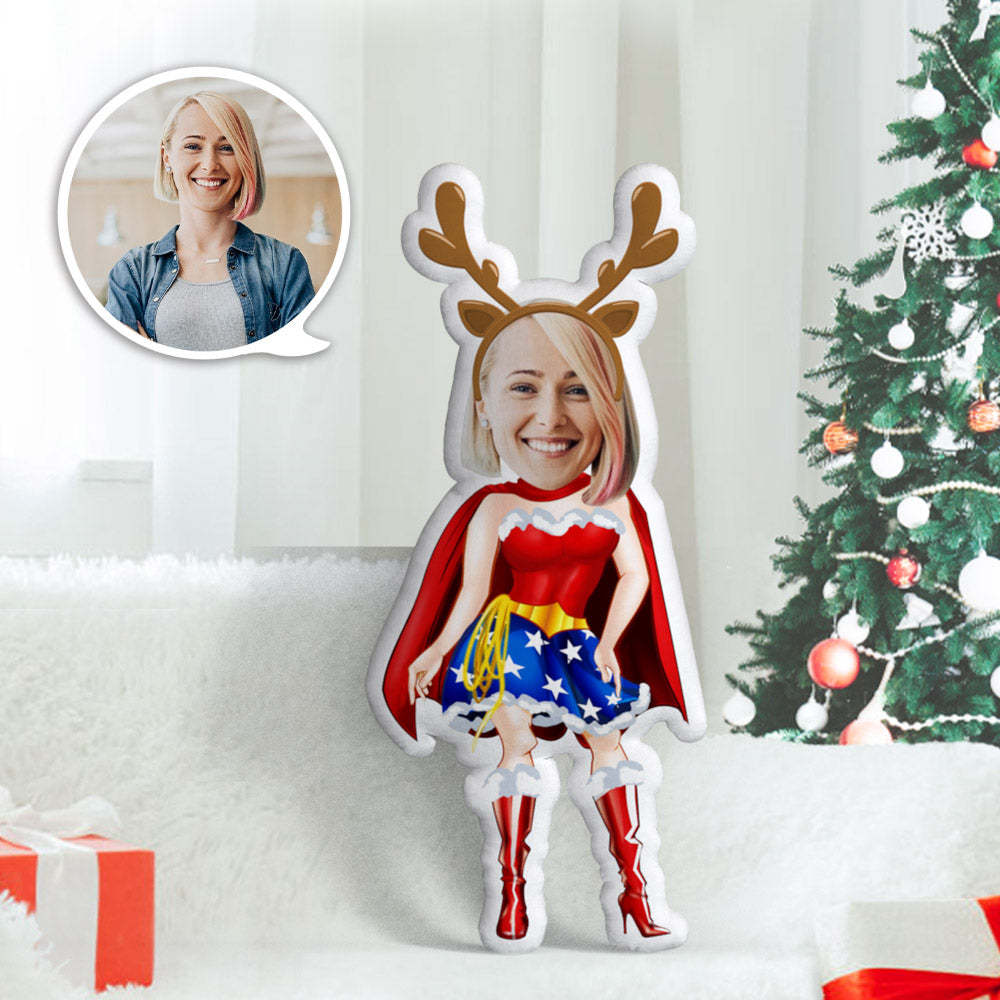 Custom Face Pillow Personalised Photo Pillow Christmas Gift Reindeer Superwoman MiniMe Pillow Gifts for Chirstmas - makephotopuzzleuk