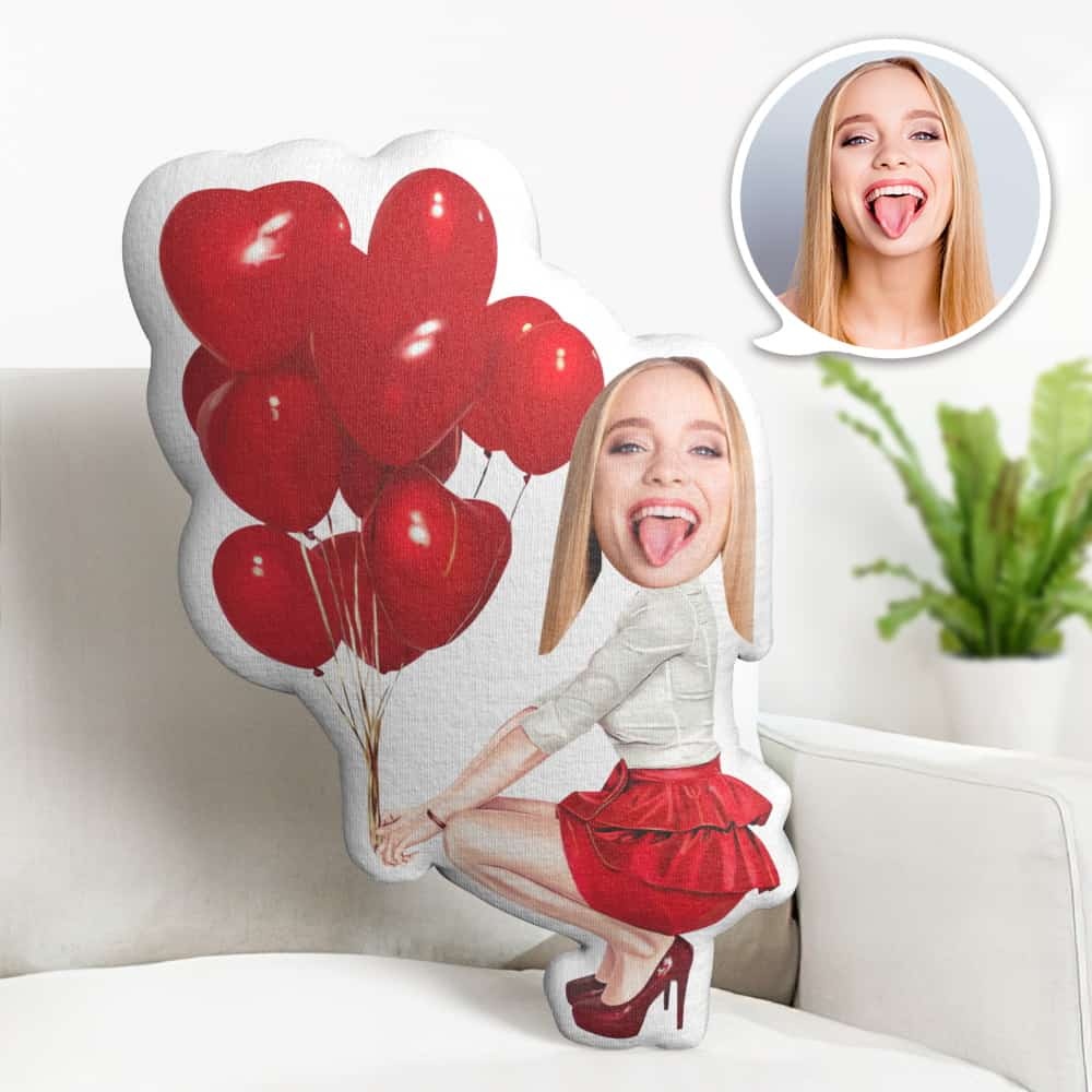 Valentine's Day Gift Custom Face Pillow, Girl with Balloon Face Doll, the Best Gift for Lover - makephotopuzzleuk