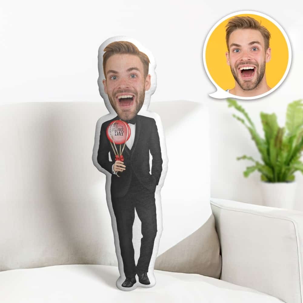 Valentine's Day Gift Custom Face Pillow, Male in Black Suit Face Doll, the Best Gift for Lover - makephotopuzzleuk