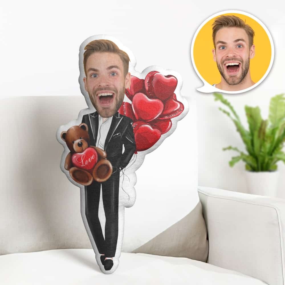 Valentine's Day Gift Custom Face Pillow, Male in Suit Hold Bear Face Doll, the Best Gift for Lover - makephotopuzzleuk
