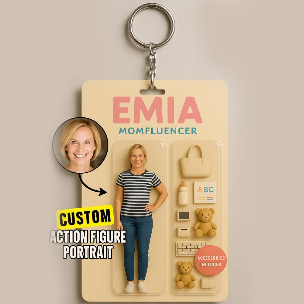 3D Effect Action Figure Pack Packaging Toy Box Style Art Gift Personalised Acrylic Keychain Gift for Mom