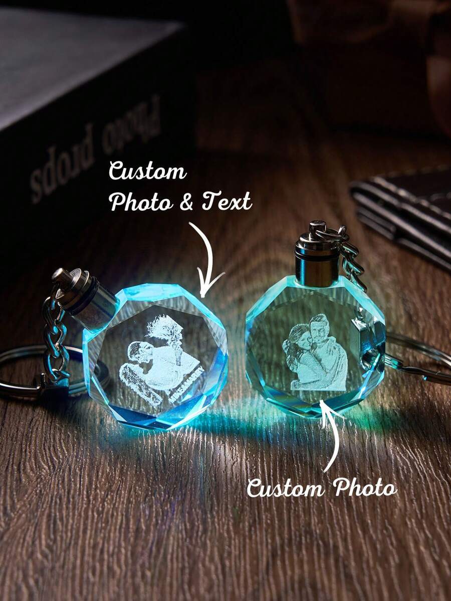 Custom Photo Crystal Keychain Anniversary Couple Keepsake Crystal Keychain Photo Gifts - makephotopuzzleuk