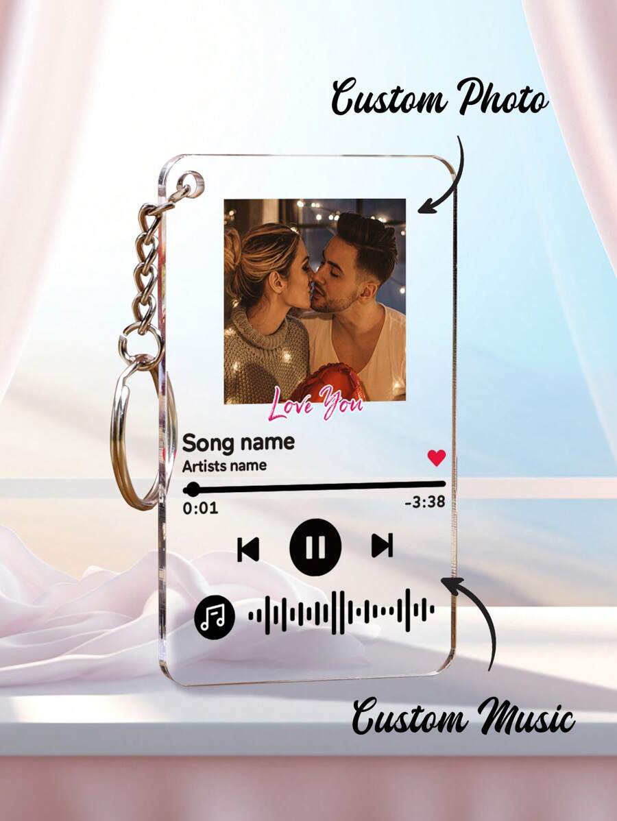 Custom Photo Keychain, Personalised Engraved Music Code Keychain, Personalised Music Code Keyring/Plaque/Night Light Engraved Gift - makephotopuzzleuk