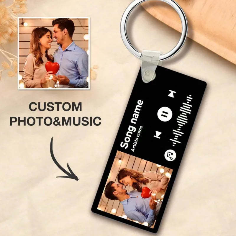 Custom Spotify Photo Keychain With Engraving Keychain Music Code Plaque Keychain Gifts For Couples - makephotopuzzleuk