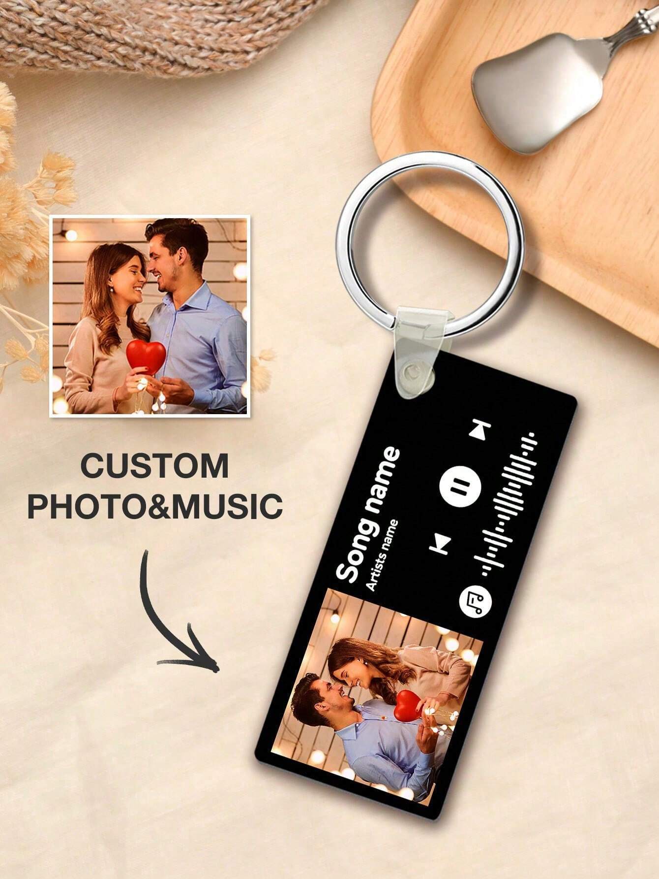 Custom Spotify Photo Keychain With Engraving Keychain Music Code Plaque Keychain Gifts For Couples - makephotopuzzleuk