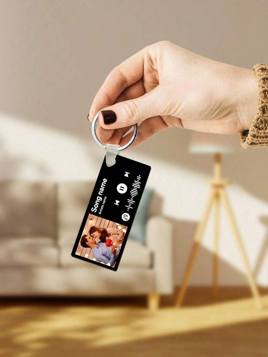 Custom Spotify Photo Keychain With Engraving Keychain Music Code Plaque Keychain Gifts For Couples - makephotopuzzleuk