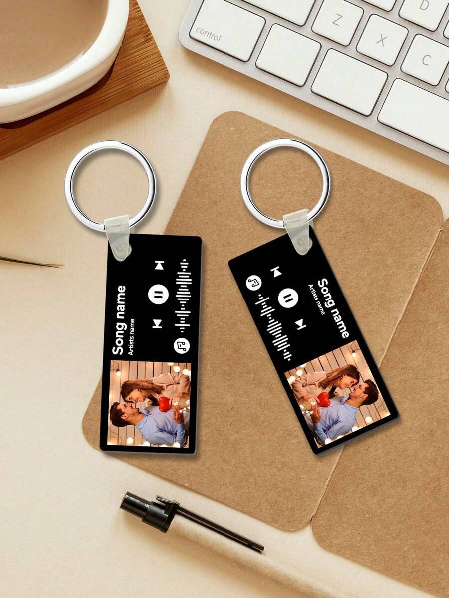 Custom Spotify Photo Keychain With Engraving Keychain Music Code Plaque Keychain Gifts For Couples - makephotopuzzleuk