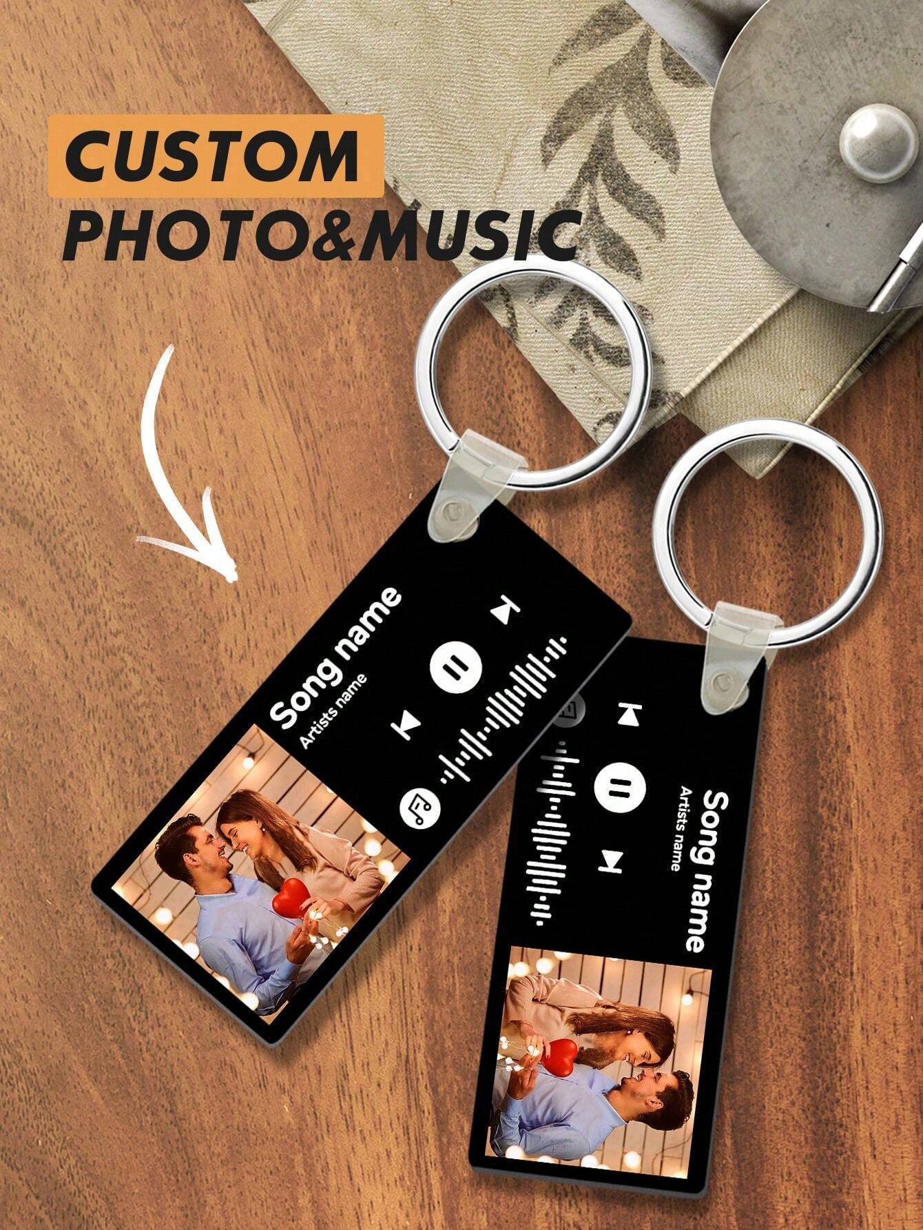 Custom Spotify Photo Keychain With Engraving Keychain Music Code Plaque Keychain Gifts For Couples - makephotopuzzleuk