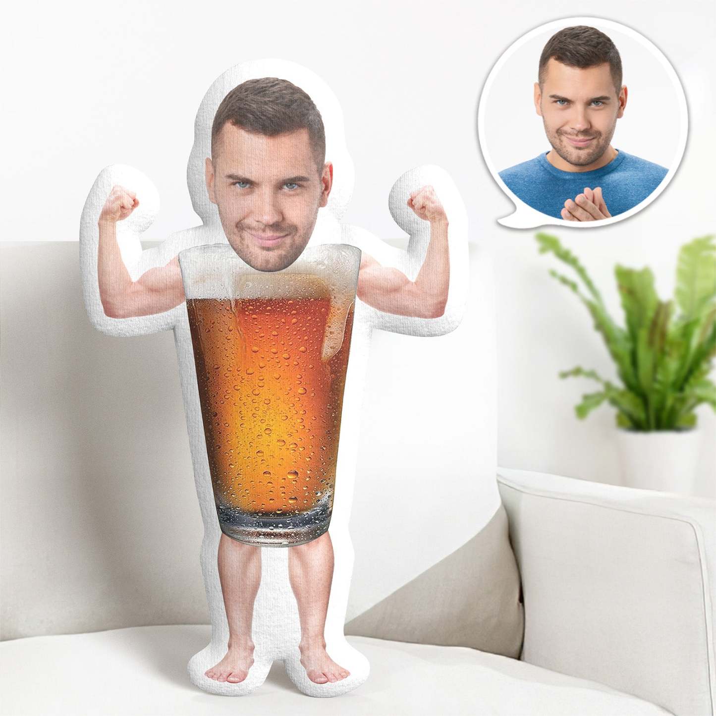 Custom Photo Face Pillow, Beer Man Face Pillow, Face Picture Pillow Doll Face Body Pillow Personalised Doll - makephotopuzzleuk