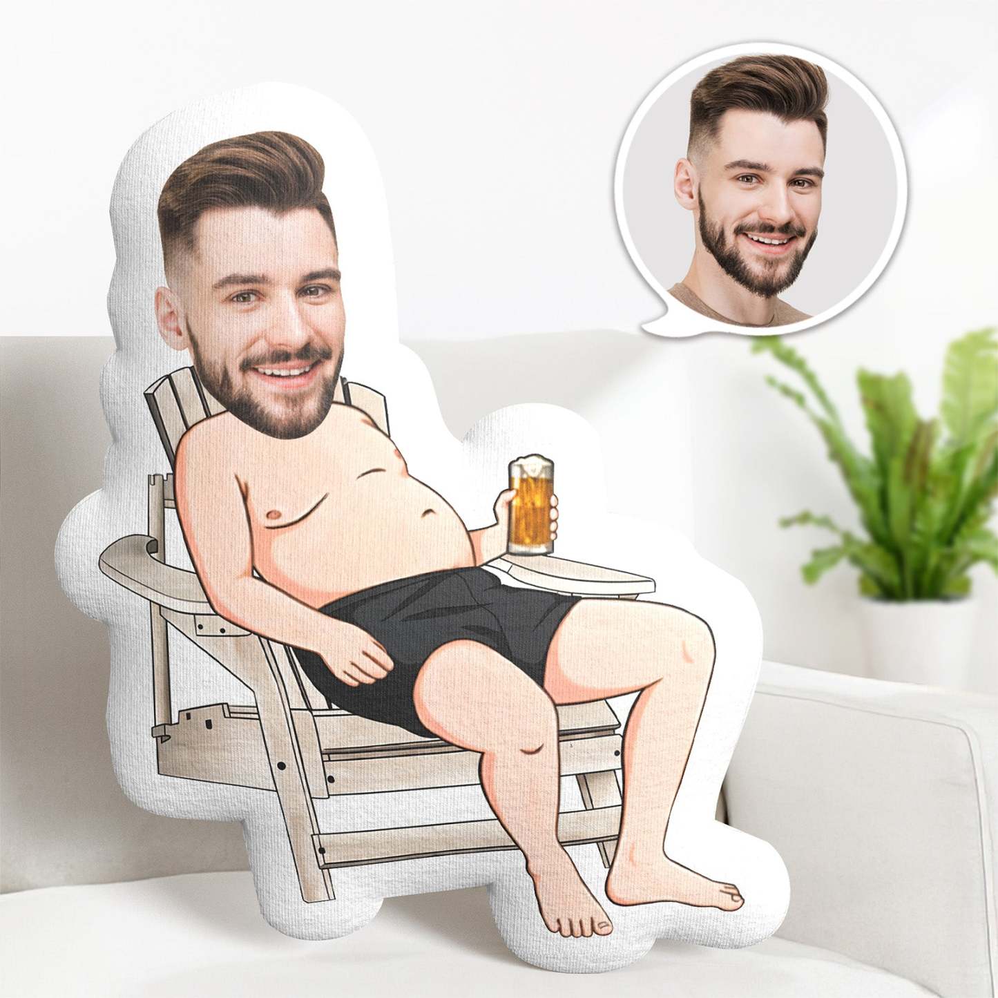 Custom Photo Face Pillow, Funny Husband With Beer Face Pillow, Face Picture Pillow Doll Face Body Pillow Personalised Doll - makephotopuzzleuk