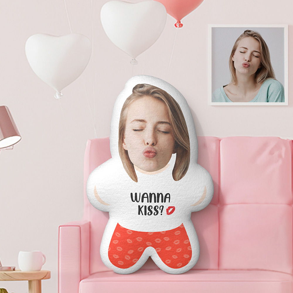 Custom Minime Throw Pillow Pouted Lip WANNA KISS? Personalized Photo Minime Pillow - makephotopuzzleuk