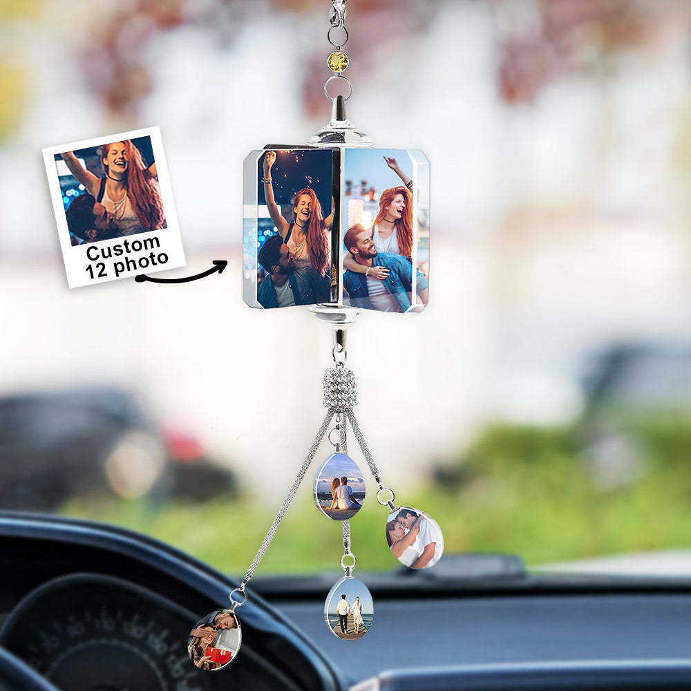 Custom Photo Car Crystal Rearview Mirror Hanging Decorations Accessories Gifts for Family - makephotopuzzleuk