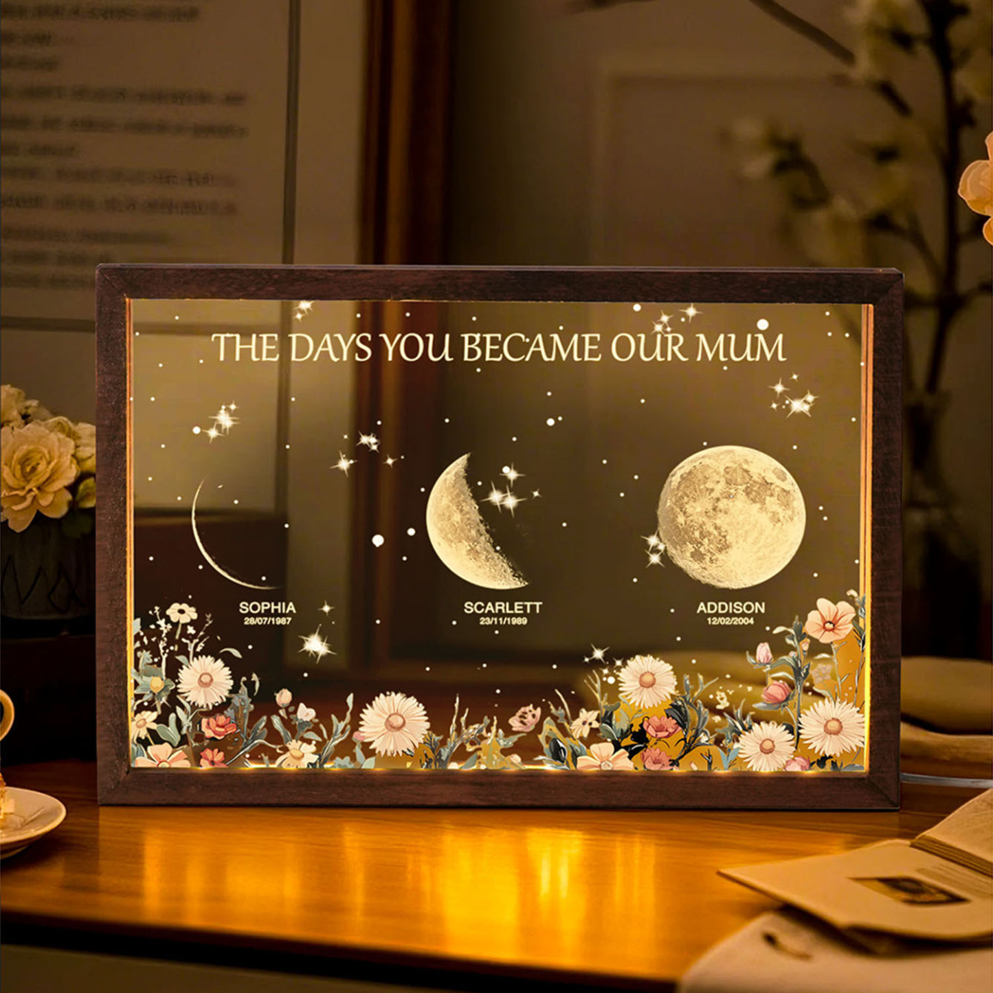 Personalized The Days You Became Our Mum Moon Phase Lightbox Mother's Day Gifts Wood Base - makephotopuzzleuk