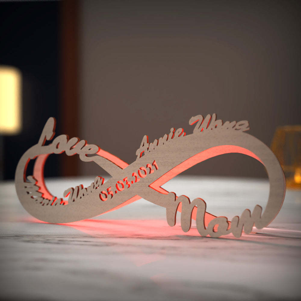 Gifts Custom Lamp Name Sign Engraved Wooden Nightlight Personalised Name Light Infinity Love Gift for Mum