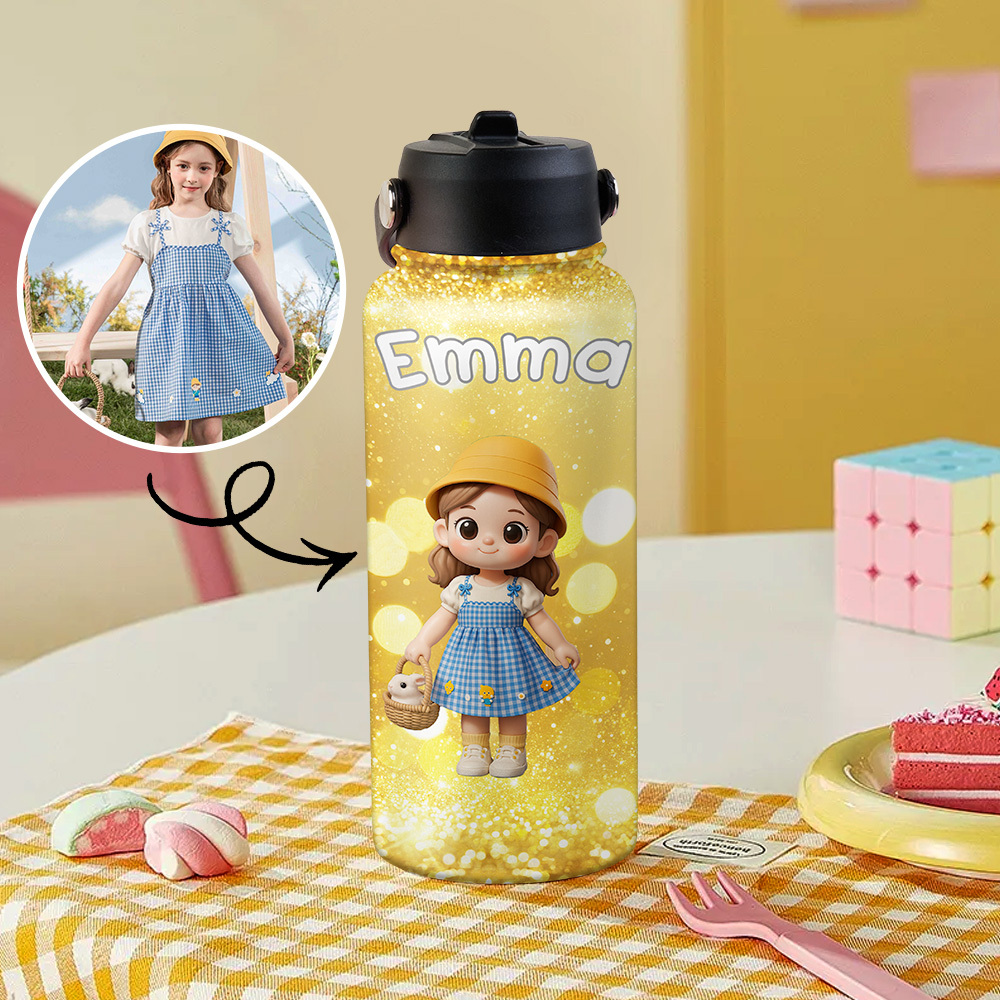 Custom Name Cartoon Kid Water Bottle, Stainless Steel Cup Birthday Gift for Kids - makephotopuzzleuk