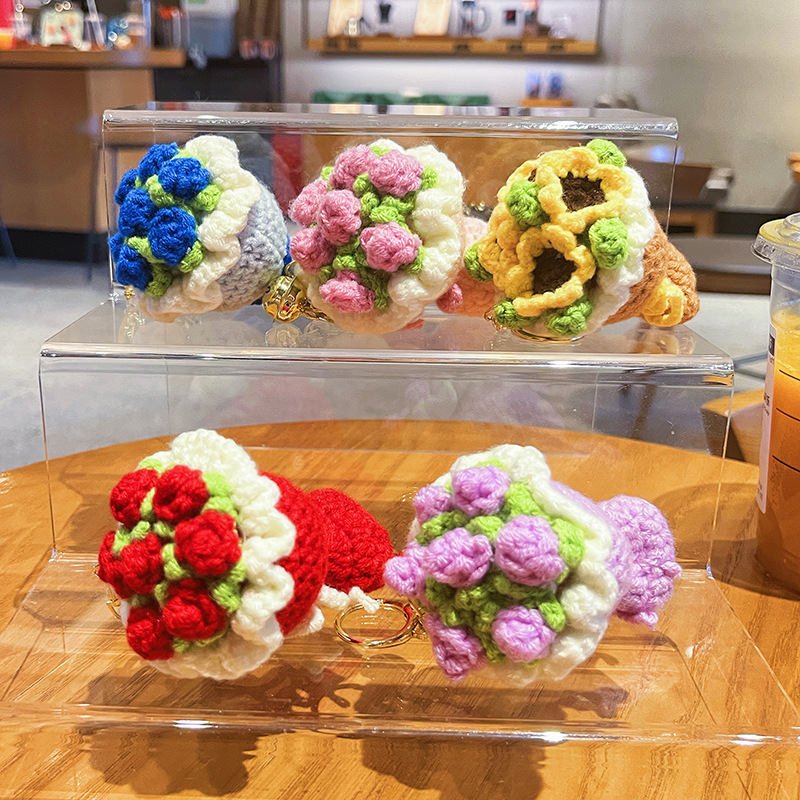 Pearl Chain Handwoven Floral Keychain - Bohemian Rose Wristlet, Elegant Purse Accessory for Women - makephotopuzzleuk