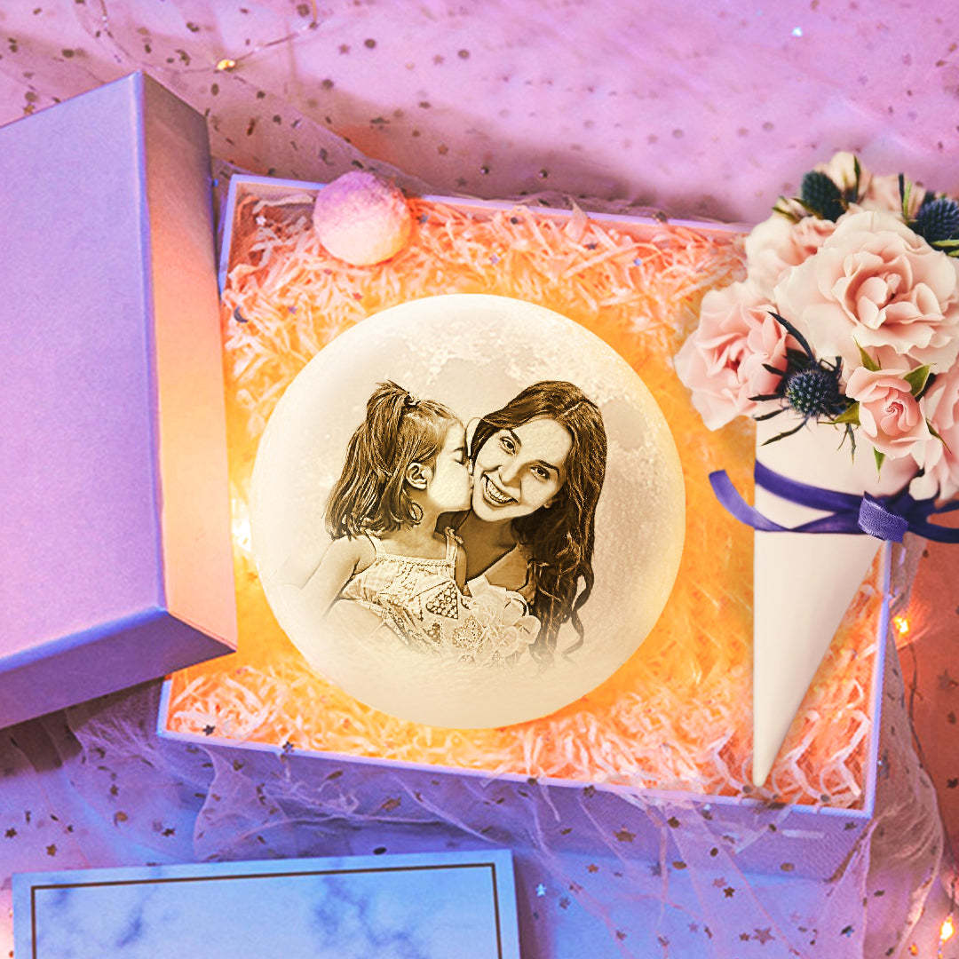 Gifts For Mom Moon Lamp Personalized Photo Light & Engraving Custom 3D Print Luna Painting Light for Her Date Night Ideas - makephotopuzzleuk
