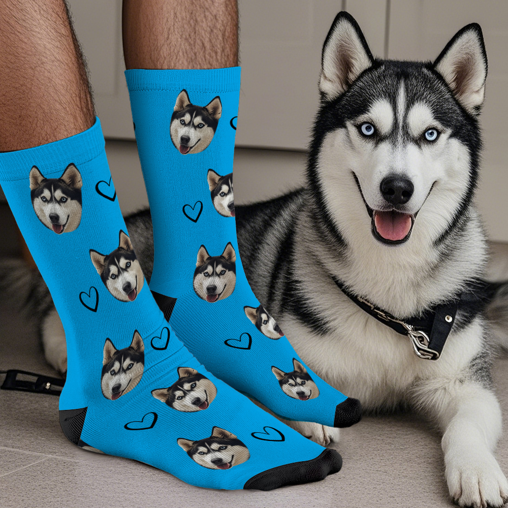 Custom Face Socks Add Pictures Cute Dog Photos Sock Gift for Pet Lover Christmas - makephotopuzzleuk
