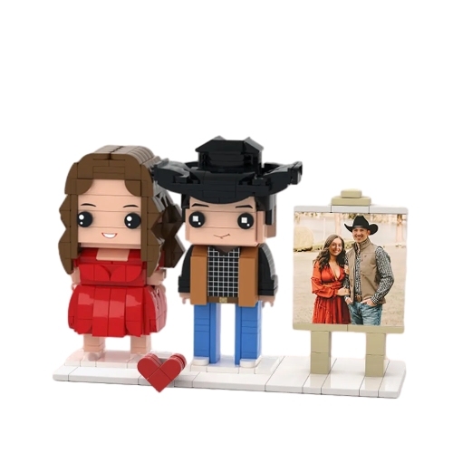 Customizable Fully Body 2 People Custom Brick Figures Denim Suit Brick Me Figures With Photo