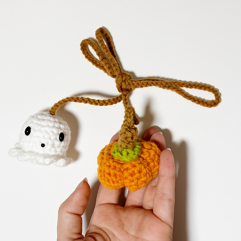 Original Crochet Pumpkin Ghost Ornament - Soft Car Accessory, Creative Auto Gift - makephotopuzzleuk