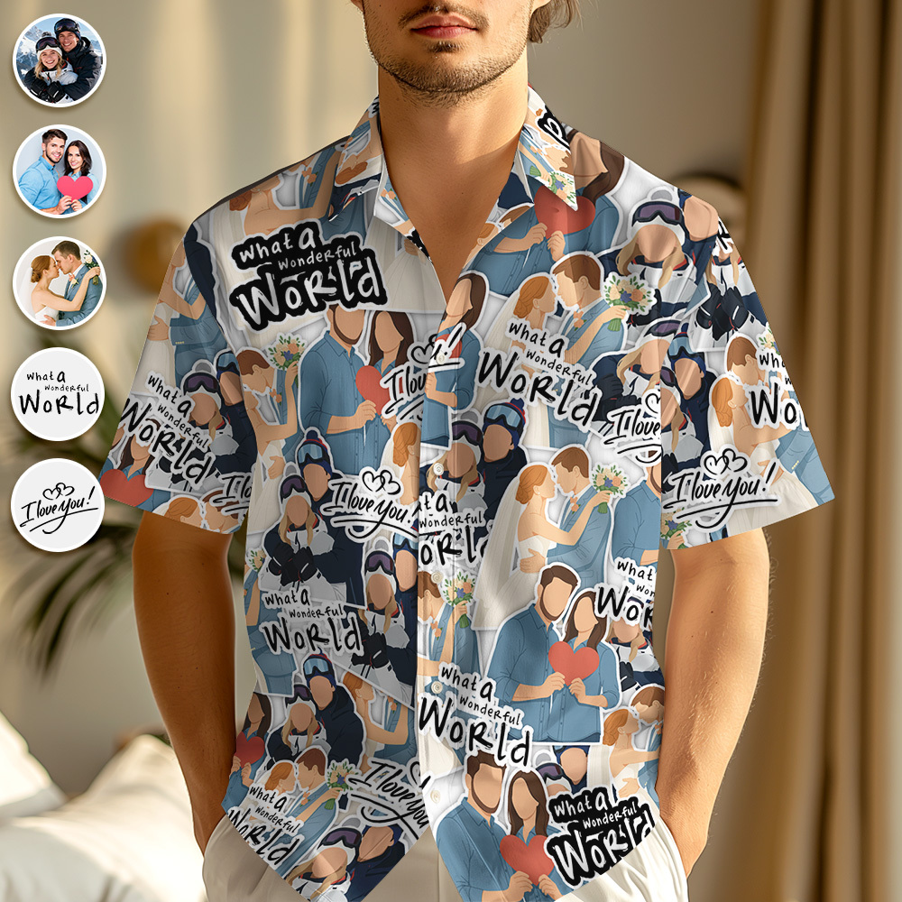 Custom Photo Cartoon Shirt Personalized Face & Text Holiday Pattern Shirt - makephotopuzzleuk