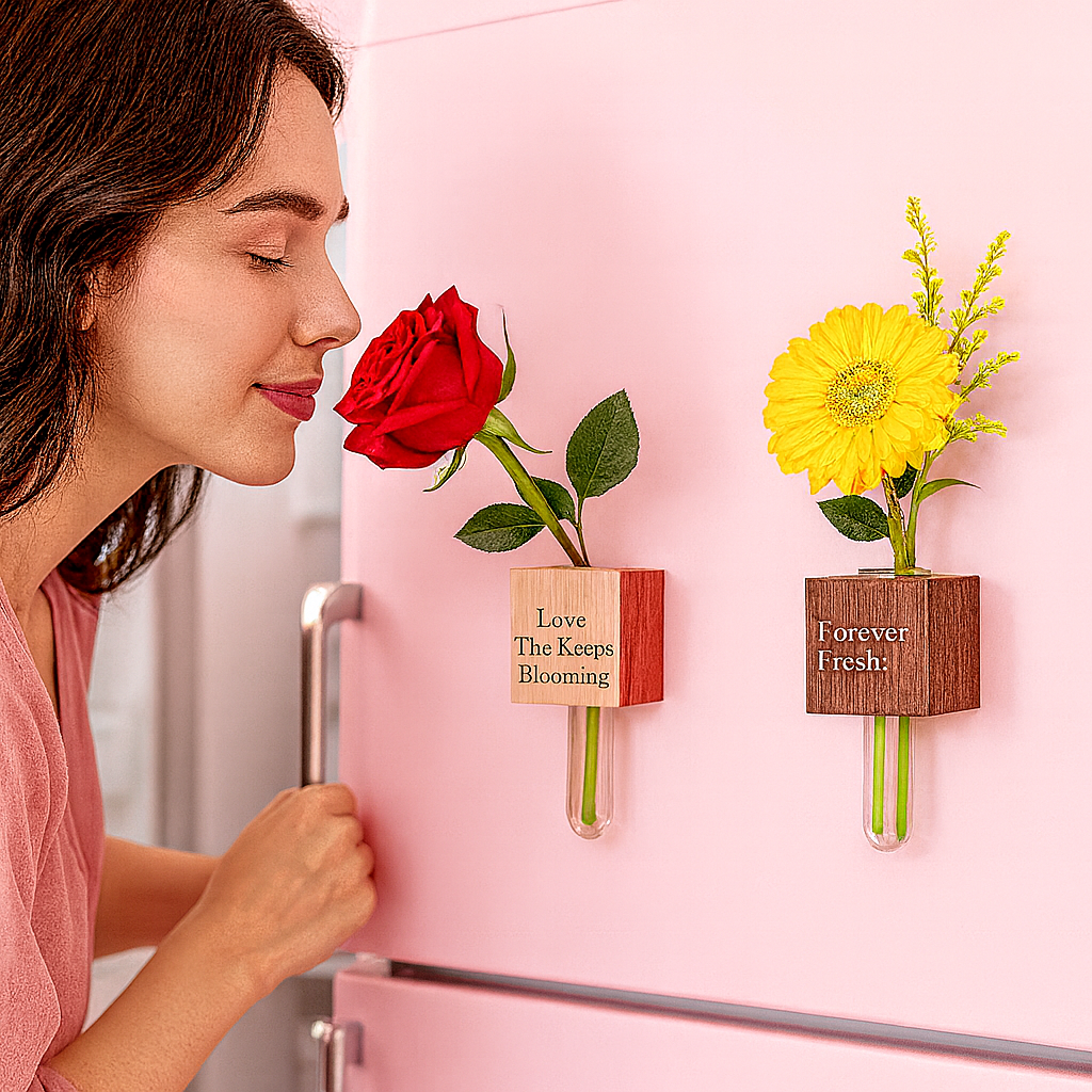 Magnetic Wooden Bud Vase: Flower & Plant Holders for Home Decor - Blooming Love On My Fridge - makephotopuzzleuk