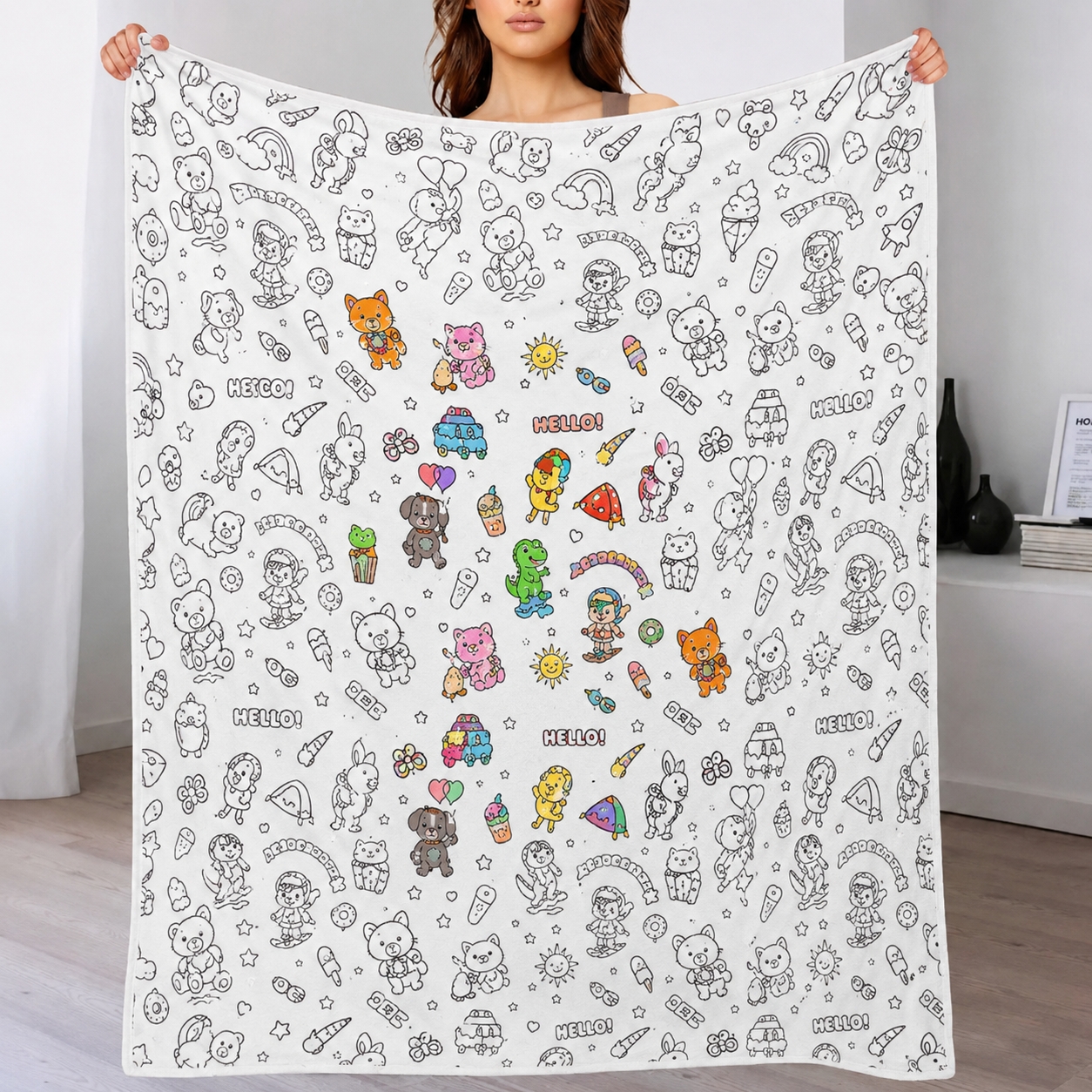 DIY Drawing Blanket (Optional 24-Color Marker Set) Create Your Art Blanket Washable Keepsake Blanket for Kids & Adults
