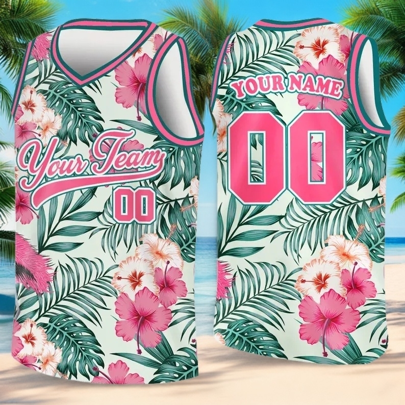 Custom Basketball Jersey with Name & Number Personalized Hawaii Floral Sports Tank Top - makephotopuzzleuk