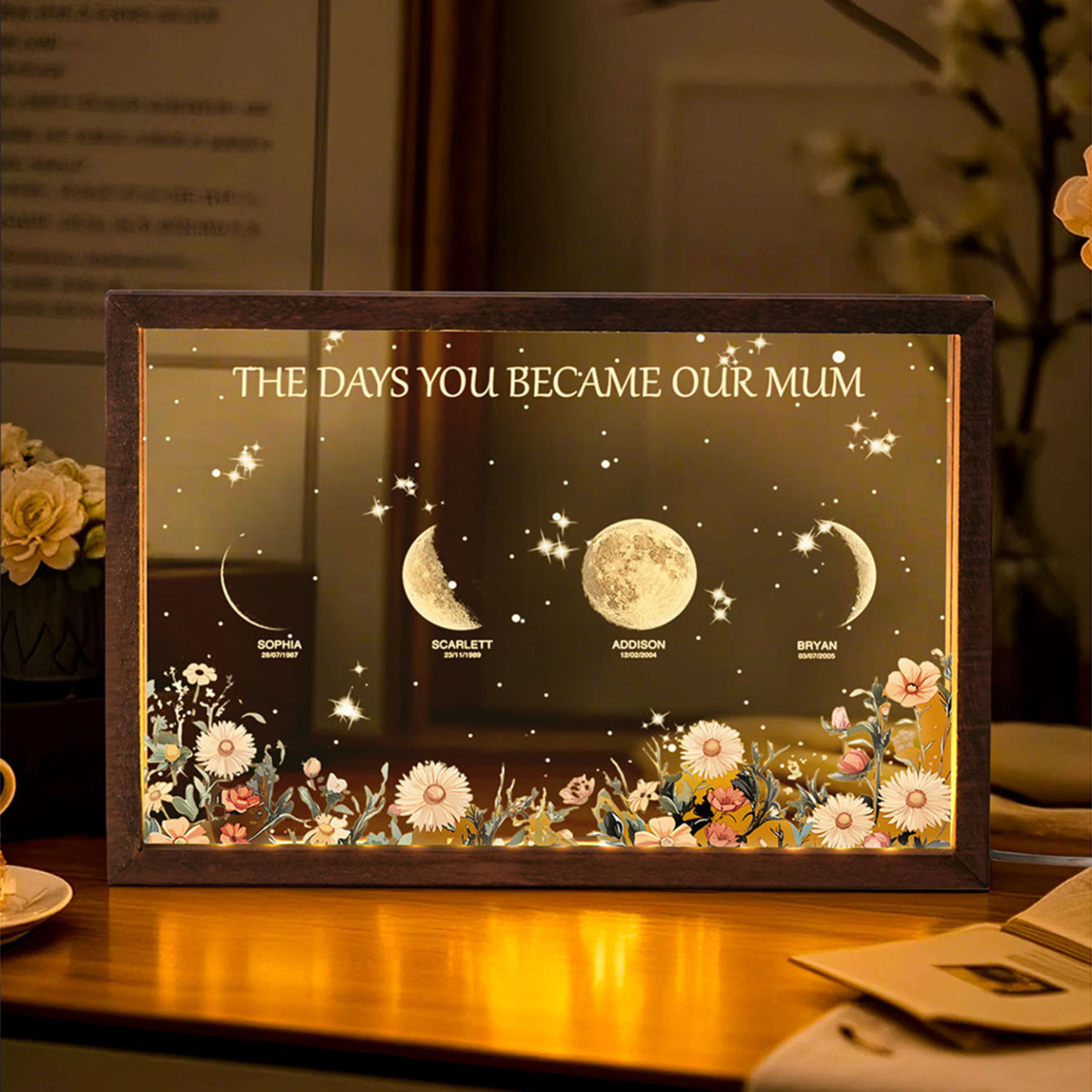 Personalized The Days You Became Our Mum Moon Phase Lightbox Mother's Day Gifts Wood Base - makephotopuzzleuk