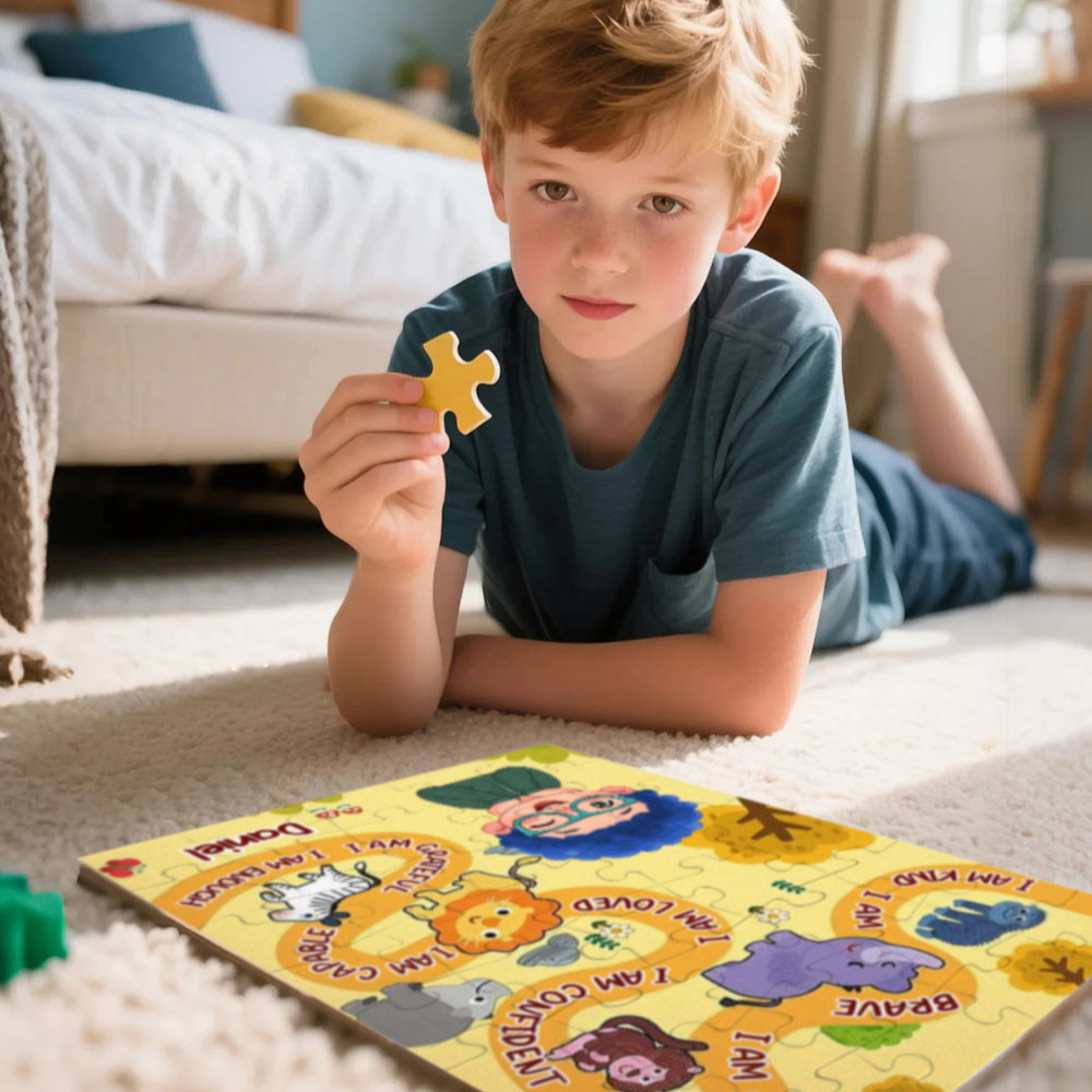 Personalized Puzzle Gift For Children Custom Name Affirmation I Am Puzzle with 5 Background Style Back to School Gift for Kids & Grandson - makephotopuzzleuk