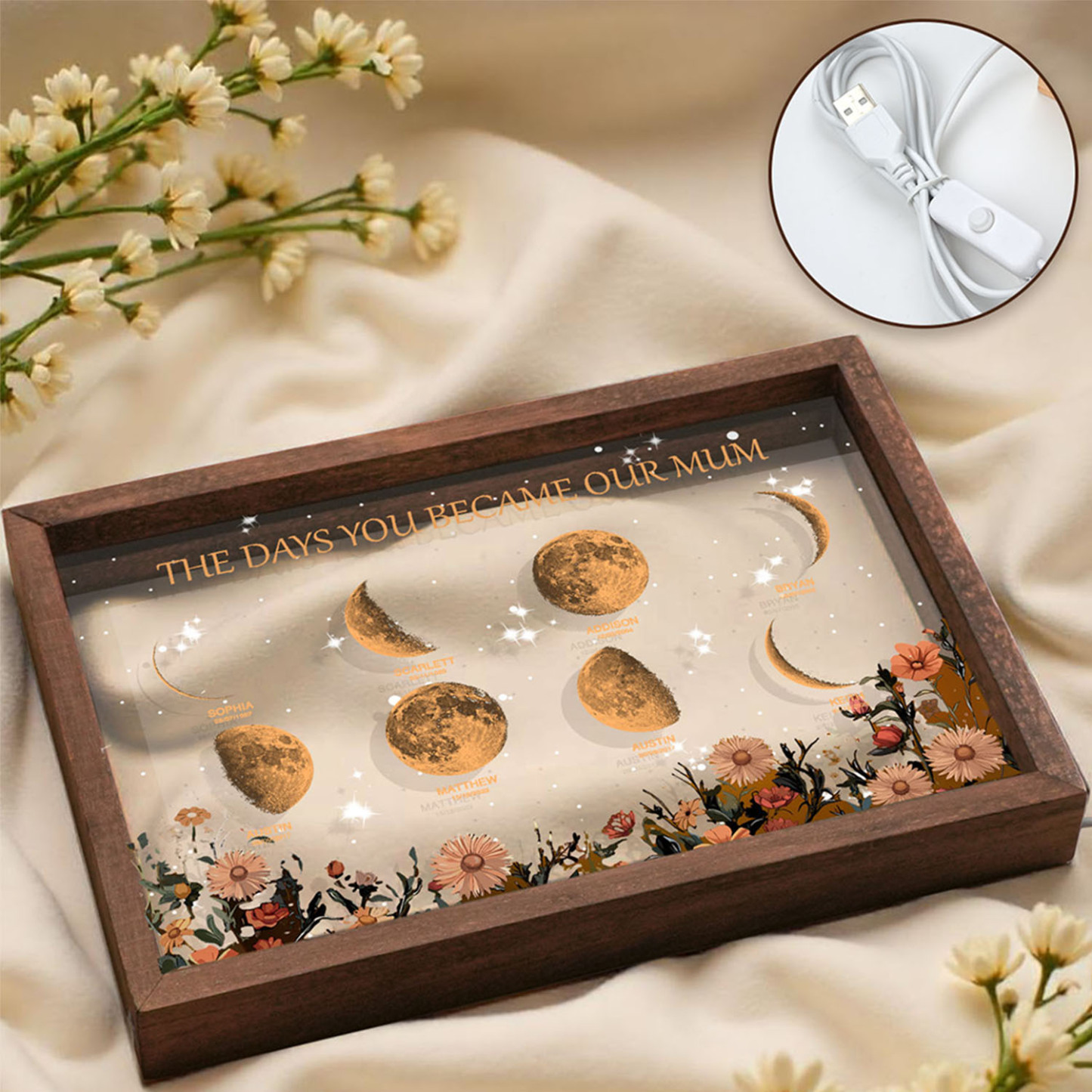 Personalized The Days You Became Our Mum Moon Phase Lightbox Mother's Day Gifts Wood Base - makephotopuzzleuk