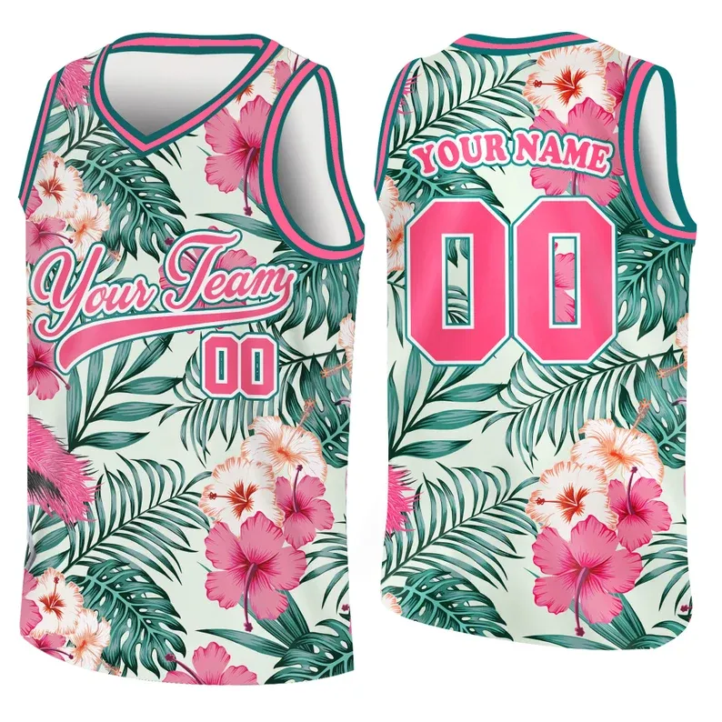 Custom Basketball Jersey with Name & Number Personalized Hawaii Floral Sports Tank Top - makephotopuzzleuk