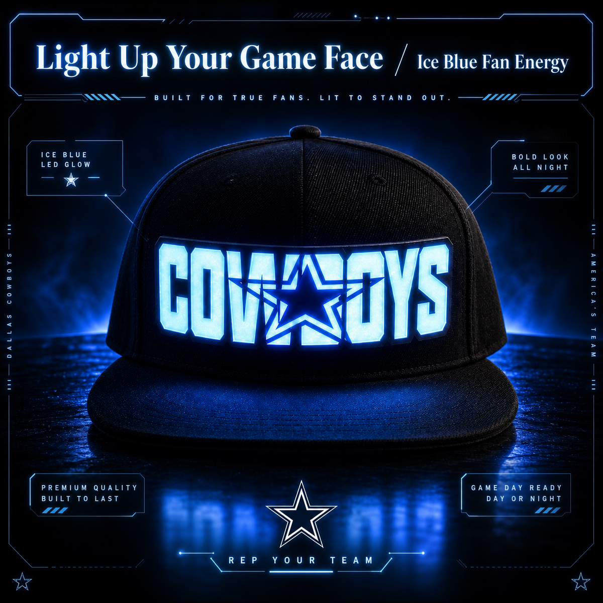 Football Fan LED Light-Up Snapback Cap - makephotopuzzleuk