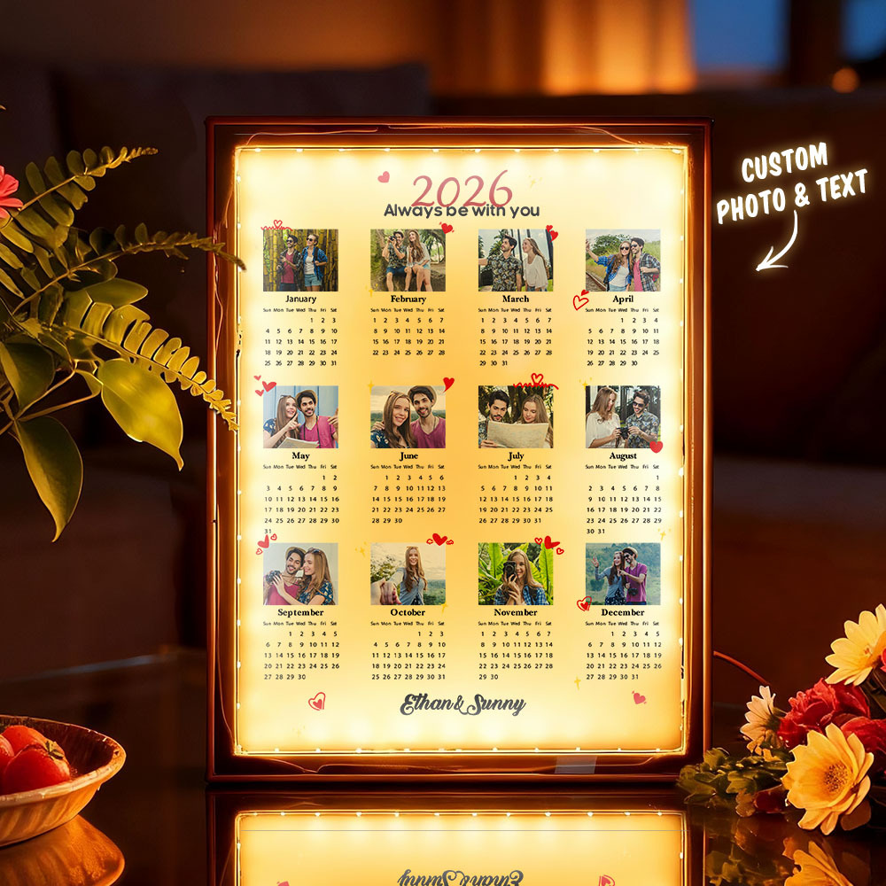 Personalized 2026 Calendar Mirror Light Box with Photo