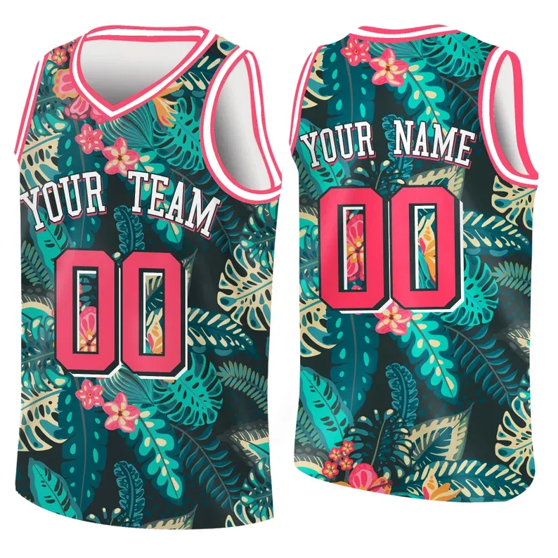 Custom Basketball Jersey with Name & Number Personalized Hawaii Floral Sports Tank Top - makephotopuzzleuk