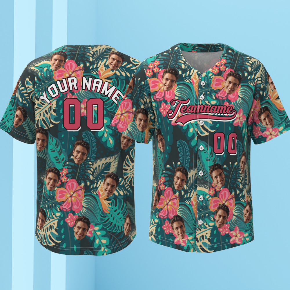 Custom Vacation Vibes Hawaiian Baseball Custom Jersey with Tropical Elements Print - makephotopuzzleuk