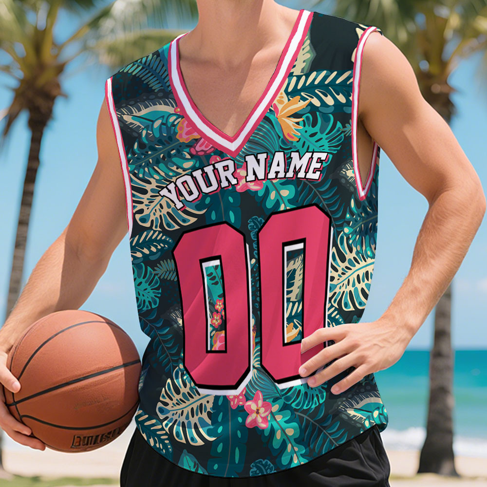 Custom Basketball Jersey with Name & Number Personalized Hawaii Floral Sports Tank Top - makephotopuzzleuk