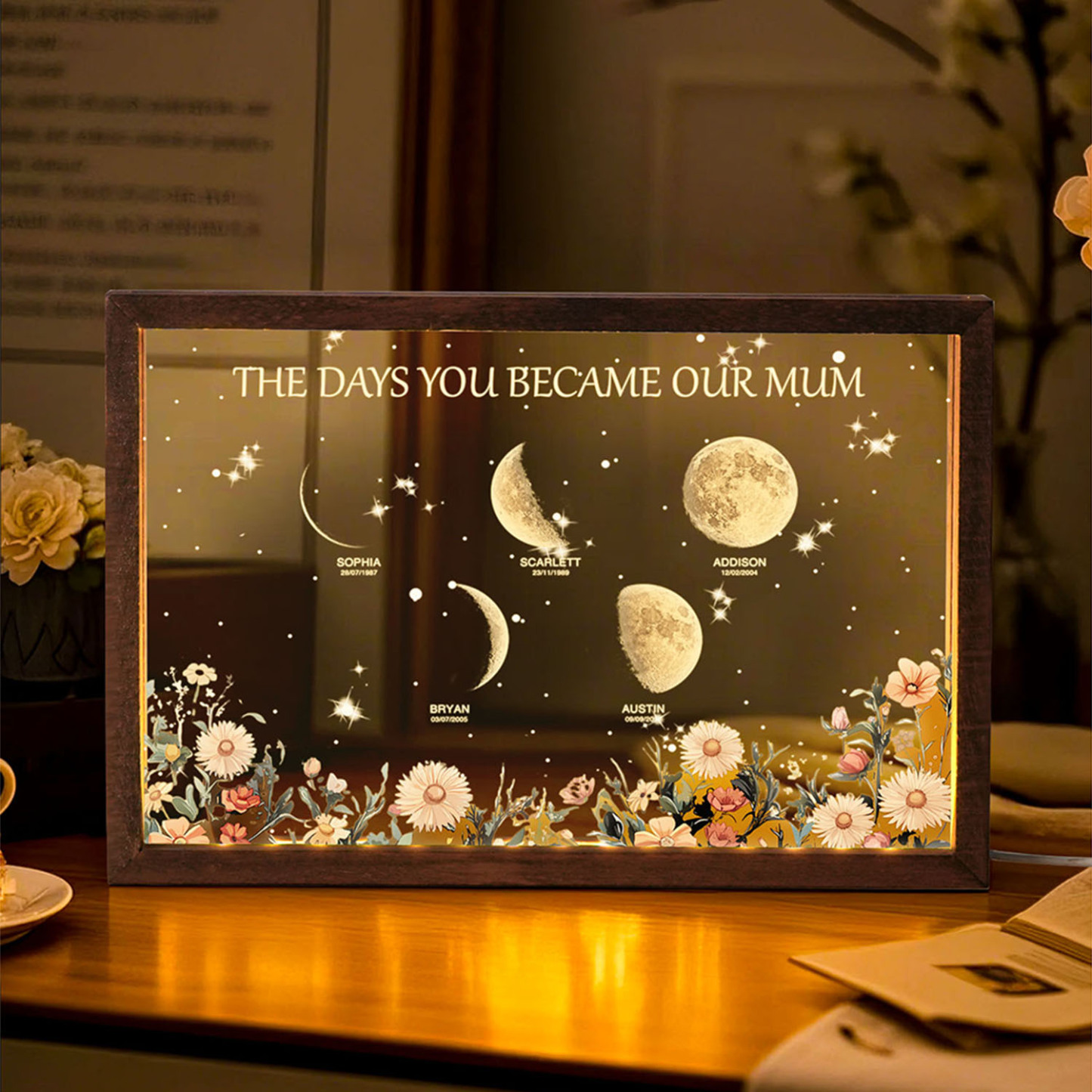 Personalized The Days You Became Our Mum Moon Phase Lightbox Mother's Day Gifts Wood Base - makephotopuzzleuk
