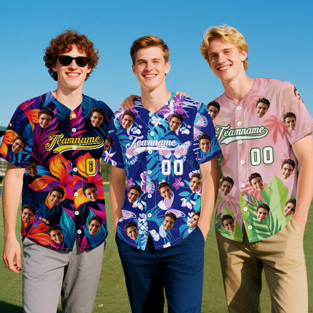 Custom Vacation Vibes Hawaiian Baseball Custom Jersey with Tropical Elements Print - makephotopuzzleuk