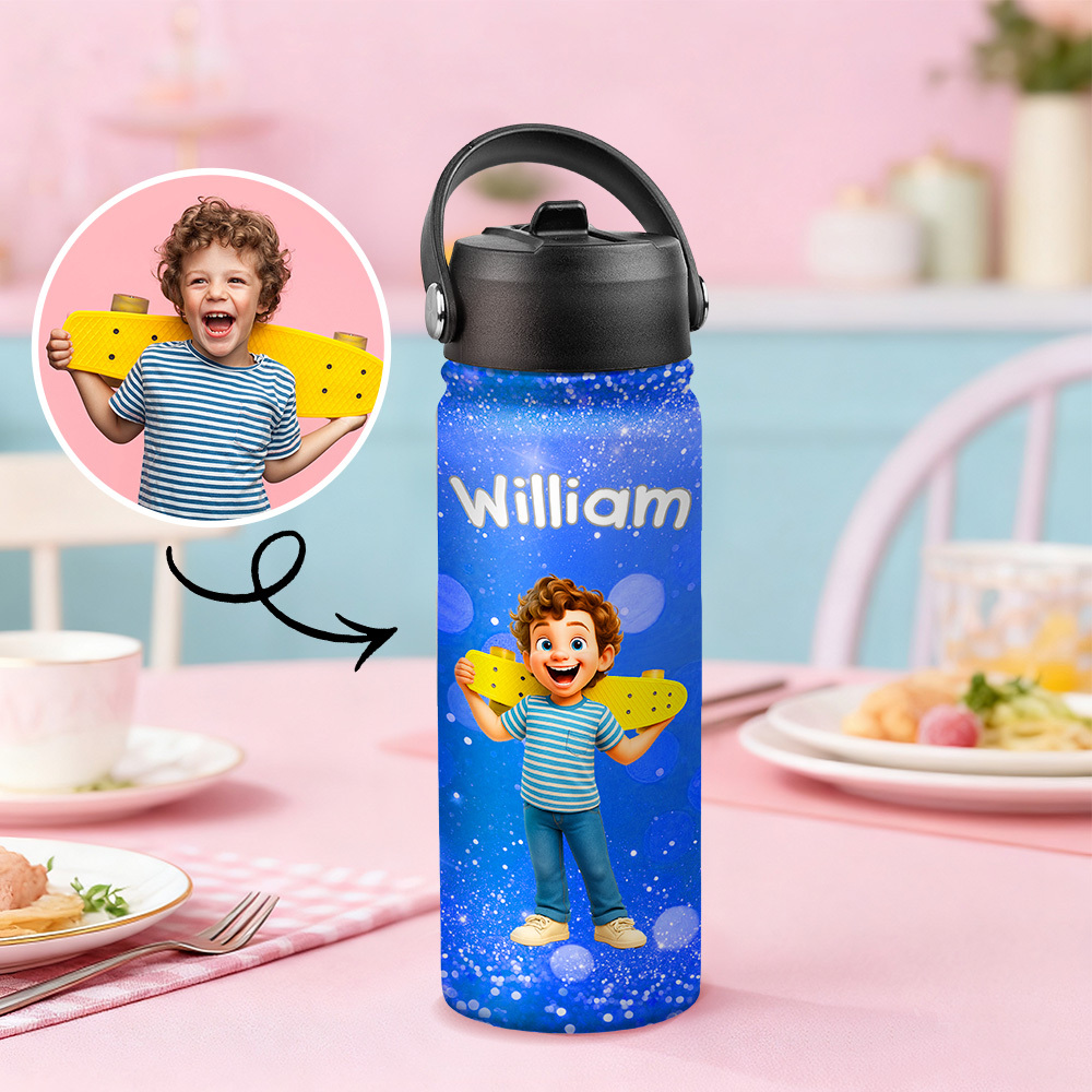 Custom Name Cartoon Kid Water Bottle, Stainless Steel Cup Birthday Gift for Kids - makephotopuzzleuk