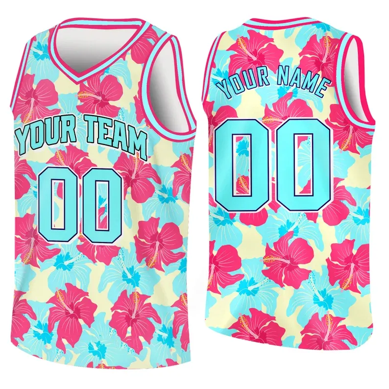 Custom Basketball Jersey with Name & Number Personalized Hawaii Floral Sports Tank Top - makephotopuzzleuk