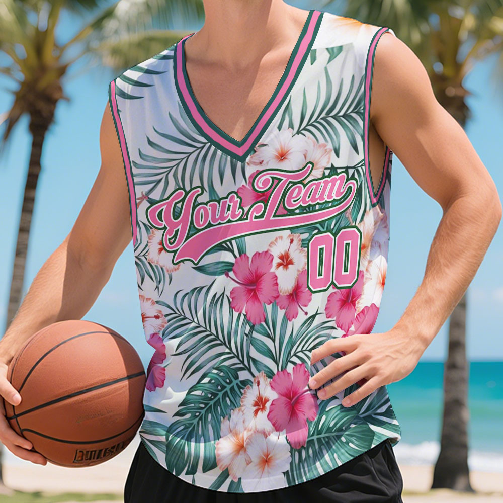 Custom Basketball Jersey with Name & Number Personalized Hawaii Floral Sports Tank Top - makephotopuzzleuk