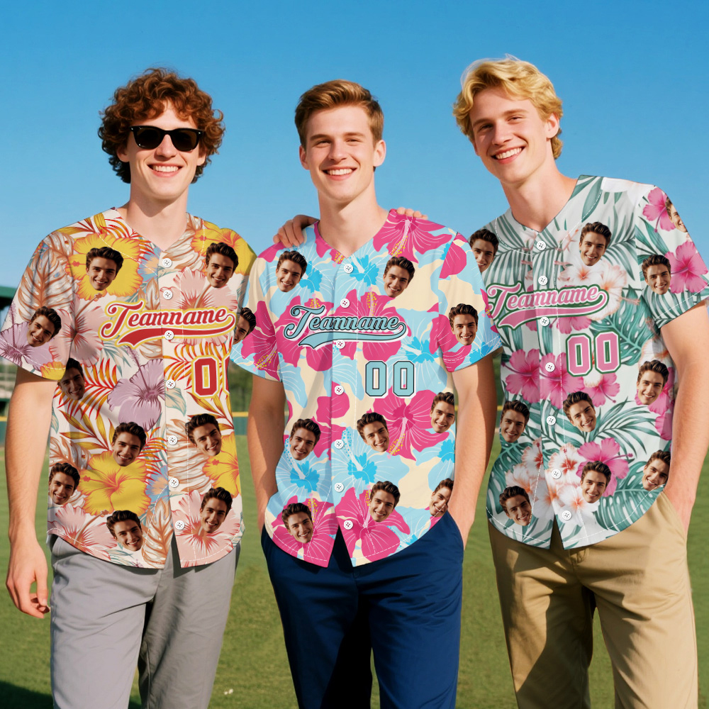 Custom Vacation Vibes Hawaiian Baseball Custom Jersey with Tropical Elements Print - makephotopuzzleuk