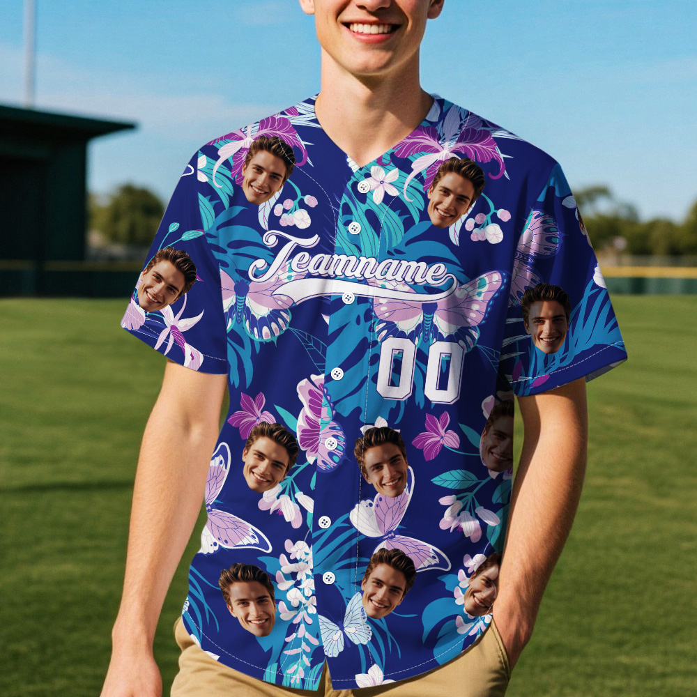 Custom Vacation Vibes Hawaiian Baseball Custom Jersey with Tropical Elements Print - makephotopuzzleuk